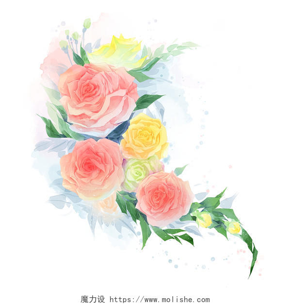 唯美手绘水彩花朵植物PNG素材水彩花元素